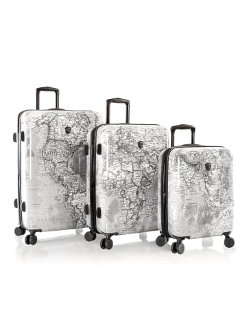 Heys Black Camo 4 Rollen Kofferset 3-teilig mit Dehnfalte in black-white world map