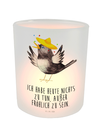 Mr. & Mrs. Panda Outdoor Windlicht Rabe Sombrero mit Spruch in Transparent
