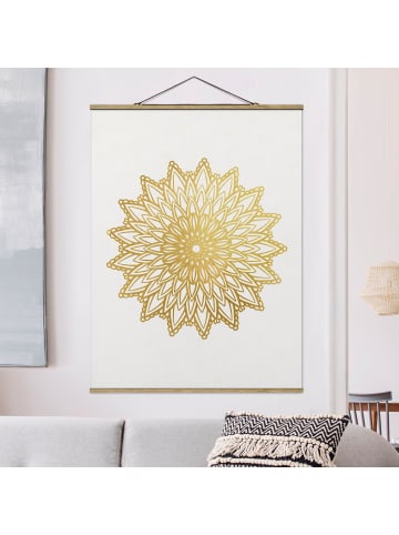 WALLART Stoffbild - Mandala Sonne Illustration weiß gold in Gold