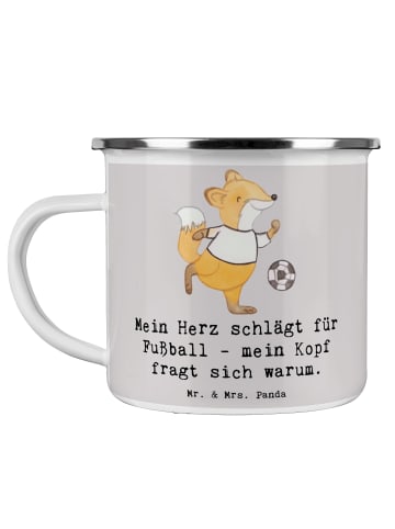Mr. & Mrs. Panda Tasse Fußball Liebe mit Spruch in Grau Pastell