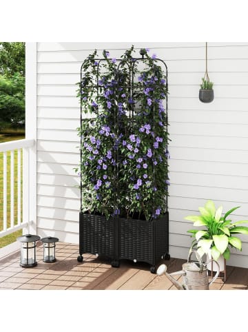 COSTWAY Rankhilfe mit Blumenkasten auf Rollen in Schwarz