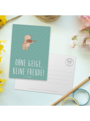 Mr. & Mrs. Panda Grußkarte Geige Freude mit Spruch in Meeresbrise