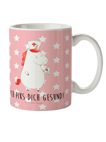 Mr. & Mrs. Panda Pott Einhorn Krankenschwester mit Spruch in Rot Pastell