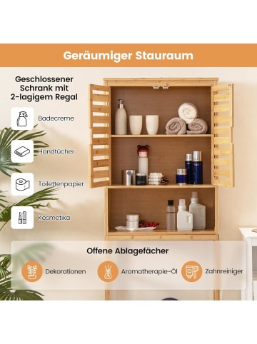COSTWAY Toilettenschrank Bambus 62 x 23 x 170 cm in Hellbraun