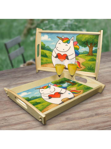 Mr. & Mrs. Panda Holz Tablett Einhorn Herz Design ohne Spruch in Weiß