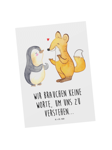 Mr. & Mrs. Panda Postkarte Fuchs & Pinguin gehörlos mit Spruch in Weiß