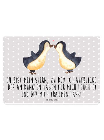 Mr. & Mrs. Panda Blechschild Pinguin Liebe mit Spruch in Grau Pastell