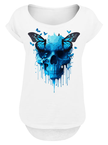 F4NT4STIC Long Cut T-Shirt Totenkopf mit Schmetterling in weiß