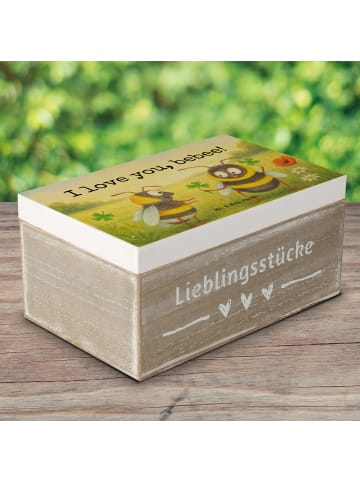 Mr. & Mrs. Panda Holzkiste Bienen Paar Design mit Spruch in Weiß