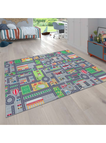 KADIMA DESIGN Kinderteppich waschmaschinenwaschbar Stadt‑Land‑Karten Kinderzimmer in Grau