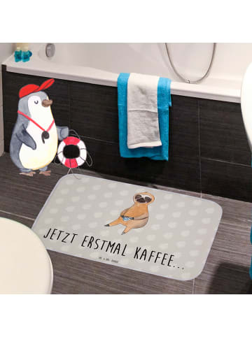 Mr. & Mrs. Panda Badematte Faultier Kaffee mit Spruch in Grau Pastell