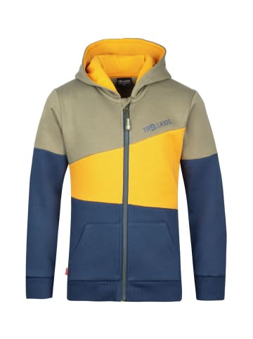 Trollkids Kapuzenpullover "Alesund" in Moos/Mystikblau/Goldgelb