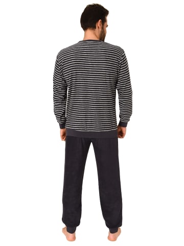 NORMANN Frottee Schlafanzug lang Pyjama RingelMuster - 82344 in dunkelgrau