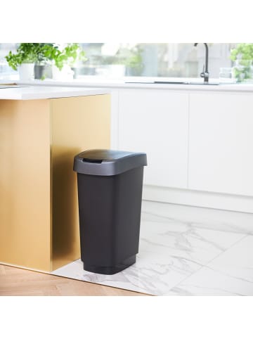 Rotho Twist Mülleimer mit Deckel 25l, Kunststoff (PP)  in Dunkelsilber