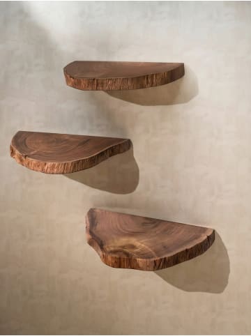 KADIMA DESIGN Wandregal 3er Set Vollholz Hängeregal Baumscheibe, Natur
