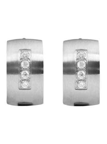 Adeliás Damen Ohrringe – Klappcreole aus Edelstahl mit Strass Steinchen in silber