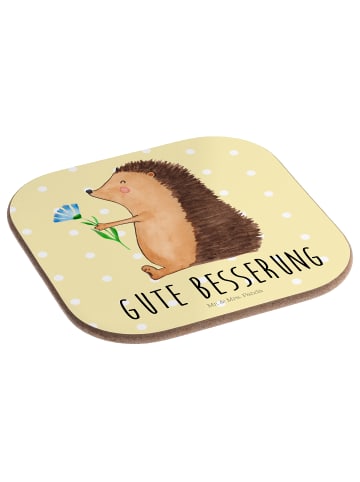 Mr. & Mrs. Panda Untersetzer für Gläser Igel Blumen mit Spruch in Gelb Pastell