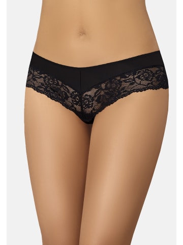 Teyli Brasilianischer Baumwollslip mit floraler Spitze Viki in schwarz