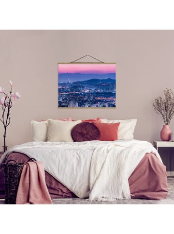 WALLART Stoffbild mit Posterleisten - Skyline von Seoul in Blau