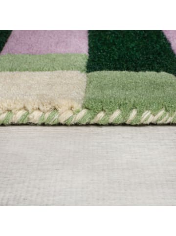 KADIMA DESIGN Wollteppich Geometrisch, Rahmen, Wohnzimmer schmutzabweisend in Grün-Lila