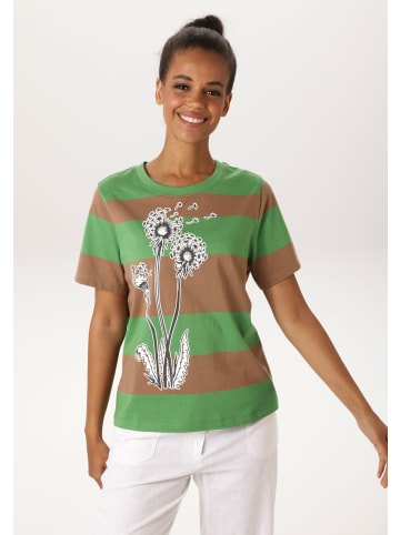 Aniston CASUAL T-Shirt in grün-camelfarben-wollweiß-anthrazit