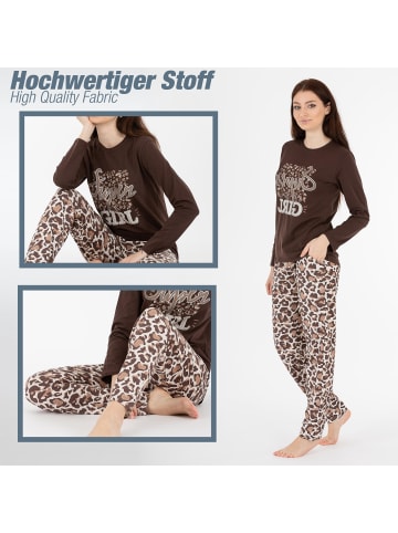LOREZA Schlafanzug Pyjama langarm- Leopard - Bunt - Variante 2