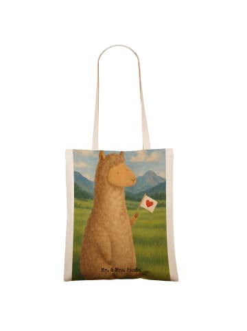 Mr. & Mrs. Panda Stoffbeutel Alpaka Fahne Design ohne Spruch in Weiß