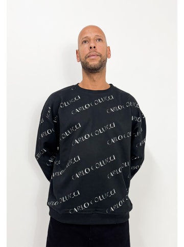 Sweatshirt Allover-Logoprint Rundhals Langarm in Schwarz