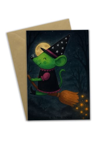 Mr. & Mrs. Panda Grußkarte Hexe Fliegt Design ohne Spruch in Weiß