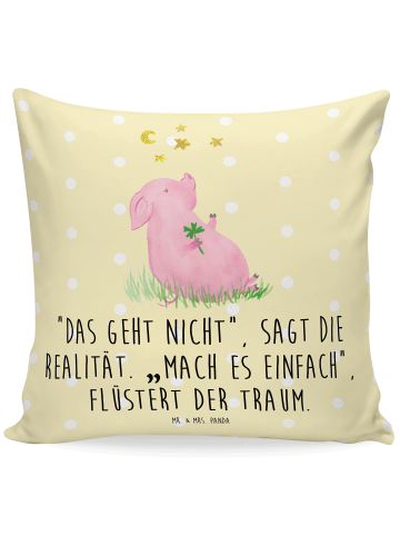 Mr. & Mrs. Panda 40x40 Kissen Schwein Glück mit Spruch in Gelb Pastell