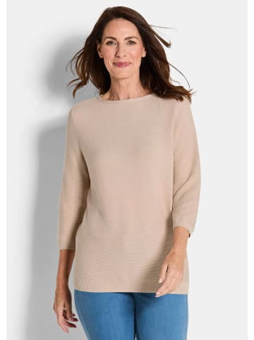 GOLDNER Strickpullover Eleganter Baumwollpullover, Halbarm in beige
