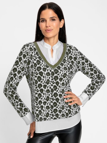 Heine 2-in-1-Pullover in khaki-ecru-gemustert