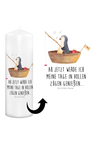 Mr. & Mrs. Panda Geburtskerze Pinguin Angelboot mit Spruch in Weiß