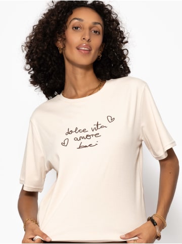 SASSYCLASSY T-Shirt mit LA DOLCE VITA Print in Beige