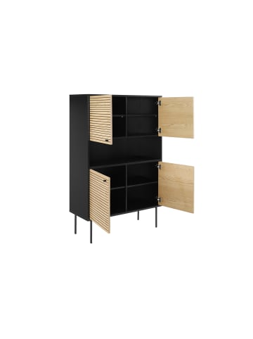 SalesFever Highboard aus Eiche Echtholzfurnier mit Stauraum und Metallgestell in Schwarz