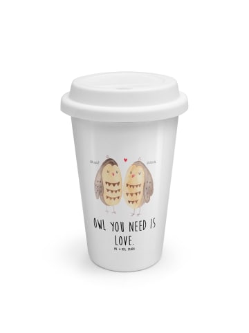 Mr. & Mrs. Panda To Go Becher Eulen Liebe mit Spruch in Weiß