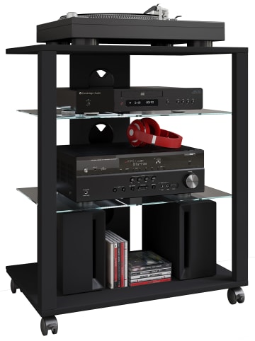 VCM  Hifi Möbel Rack Glas Phono Folas Rollen in Schwarz