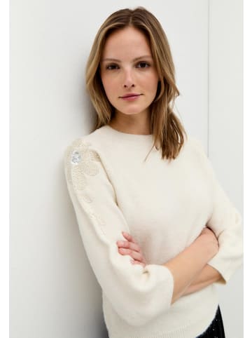 More & More eleganter Strickpullover Pailletten-Applikation in powder creme