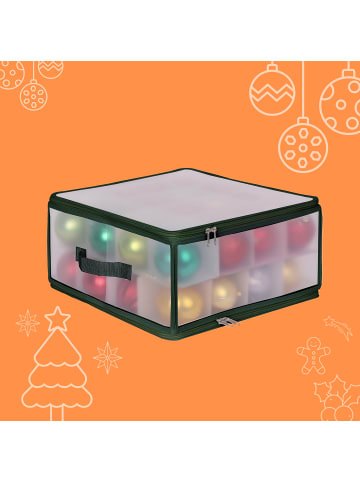 relaxdays Weihnachtskugel-Aufbewahrungsbox in Transparent/ Grün - (B)36 x (H)18 x (T)36 cm