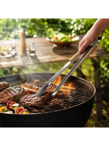 relaxdays 10 x Grillzange in Silber/ Natur - 38 cm