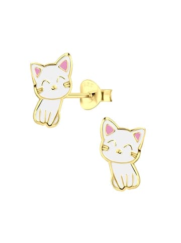 Alexander York Ohrringe, Ohrstecker KATZE in Gold aus 925 Sterling Silber, 2-tlg. in white