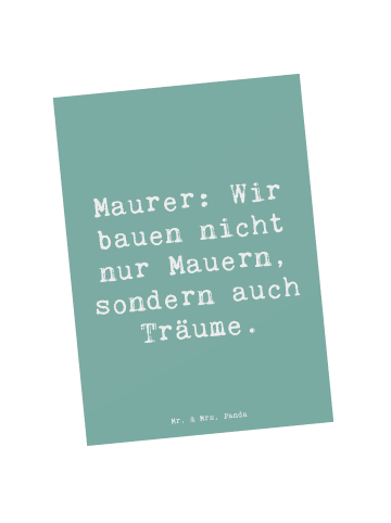 Mr. & Mrs. Panda Postkarte Spruch Maurer Träume mit Spruch in Meeresbrise