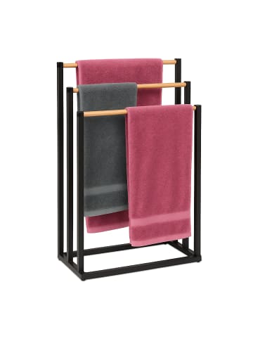 relaxdays Handtuchständer in Schwarz/ Natur - (B)45 x (H)76 x (T)21,5 cm