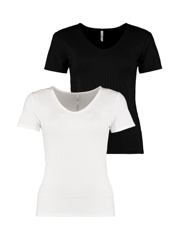Hailys 2-er Pack T-Shirt Geripptes Top Stretch Oberteil in Schwarz-Weiß
