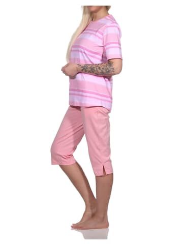 NORMANN Capri Schlafanzug kurzarm Pyjama frohen Streifen Look - 78825 in rosa