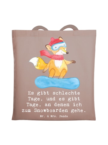 Mr. & Mrs. Panda Tragetasche Hase Snowboarden mit Spruch in Braun Pastell