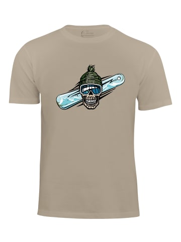 Cotton Prime® T-Shirt Skull on Snowboarding in beige