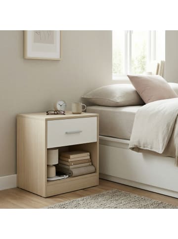 VASAGLE 2er-Set: Nachttisch Custos in Naturbeige-Klassikweiß - (B)39 x (H)41 x (T)28 cm