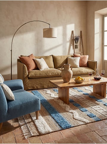Naturfaser-Teppich Handgewebt WHARFE Boho Gestreift Wohnlich in Natur-Blau