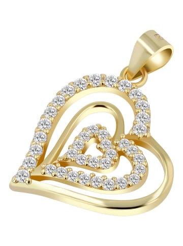 Adeliás Damen Anhänger – Herzanhänger aus 925 Silber mit Zirkonia in gold